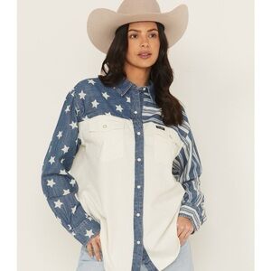 NWT Wrangler Retro Stars & Stripes Pearl Snap Long Sleeve Western Cowboy